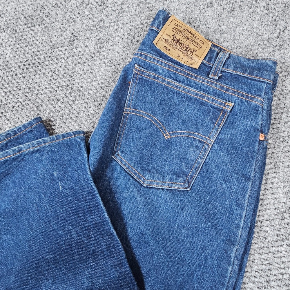 Levi 550 Relaxed Fit Tapered Leg Jeans Mens 36x30 Dark Wash Blue Made in USA